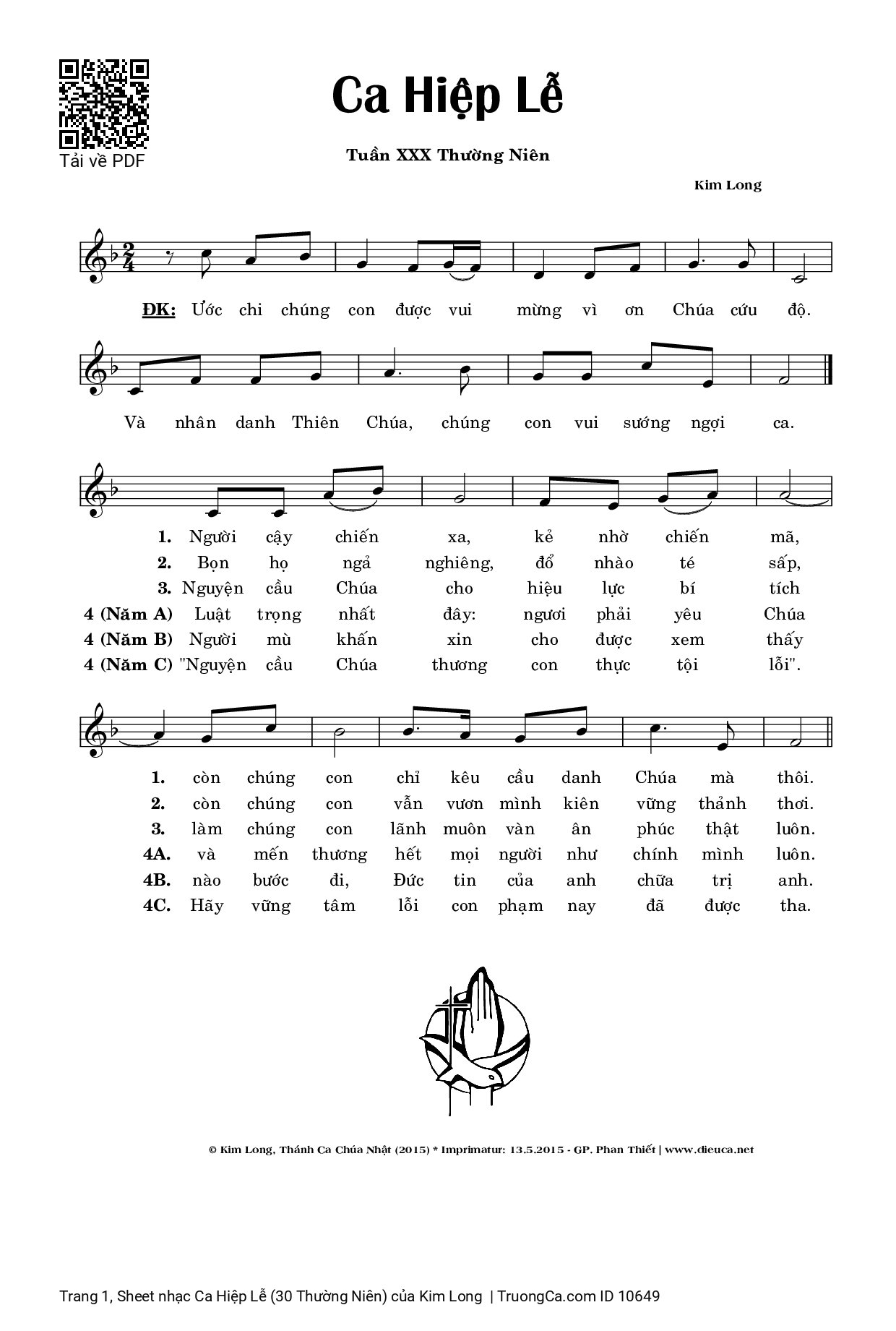 Page 1 of Sheet music PDF Ca Hiệp Lễ (30 Thường Niên) - Kim Long