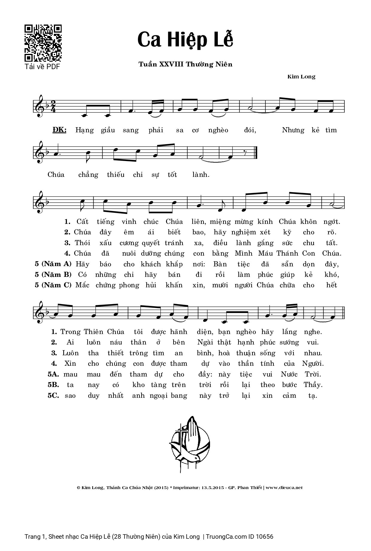 Sheet PDF of Ca Hiệp Lễ (28 Thường Niên)