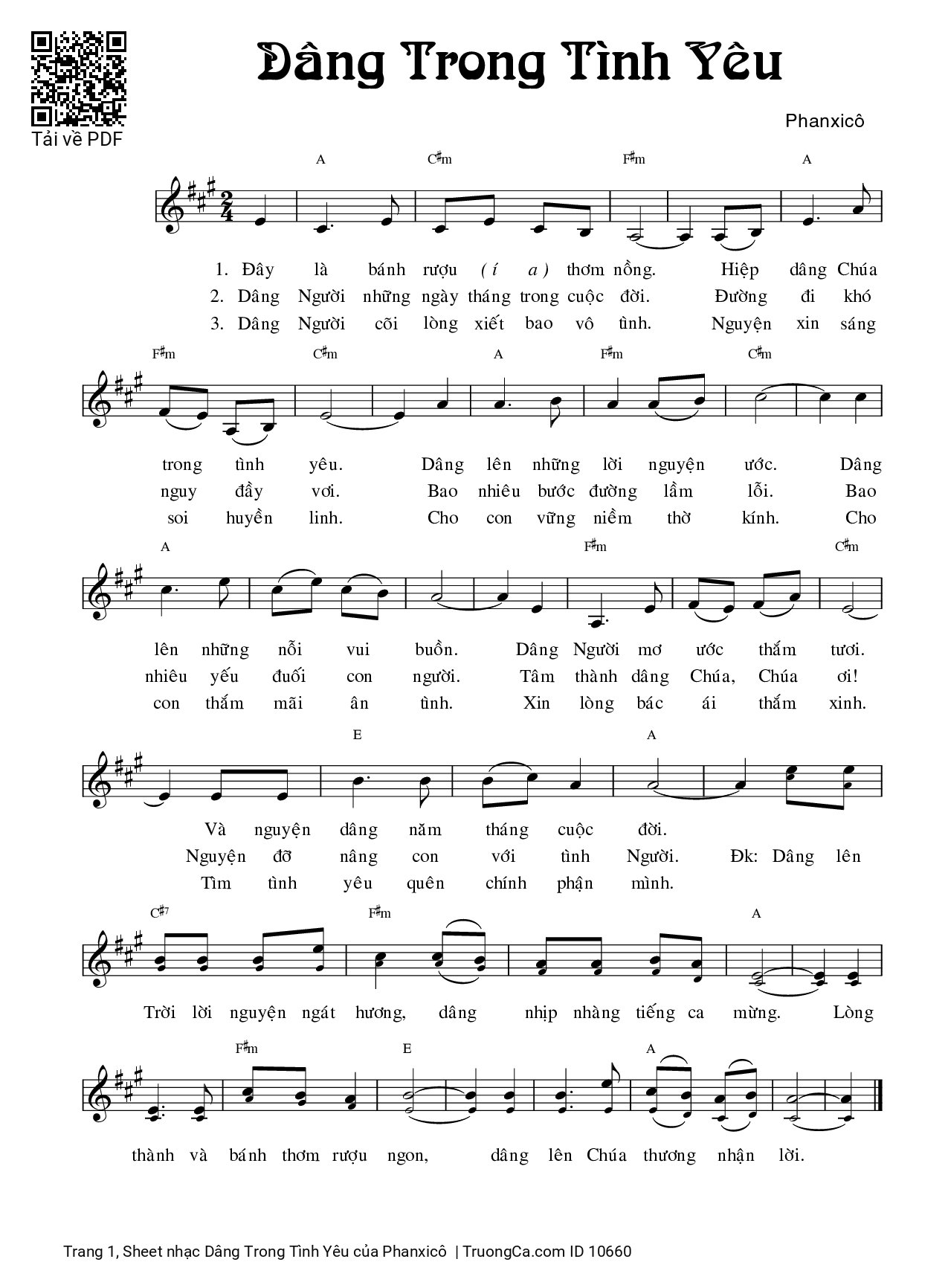 Page 1 of Sheet music PDF Dâng Trong Tình Yêu - Phanxicô