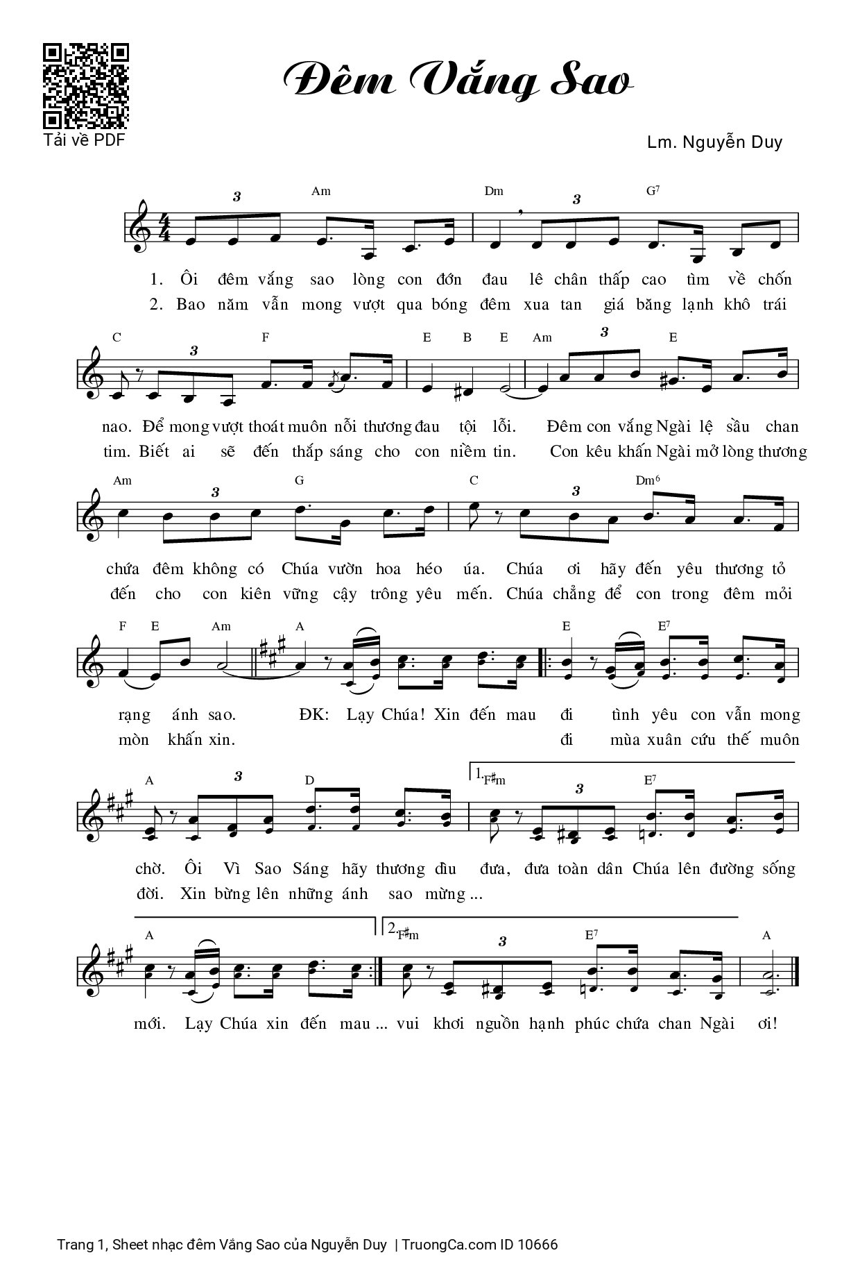 Page 1 of Sheet music PDF đêm Vắng Sao - Nguyễn Duy