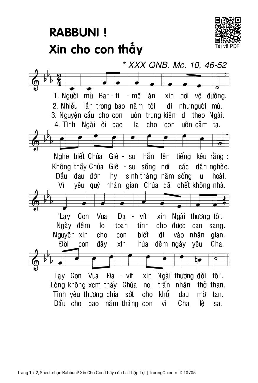 Sheet PDF of Rabbuni! Xin Cho Con Thấy