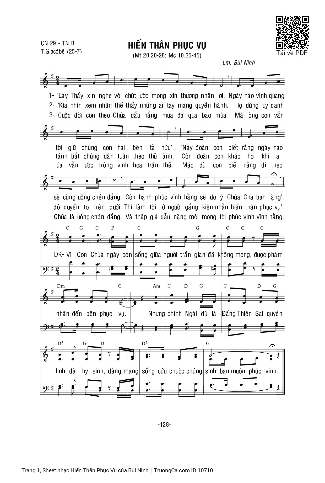 Sheet PDF of Hiến Thân Phục Vụ