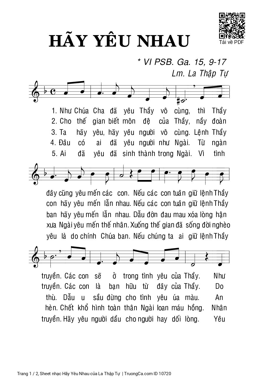 Sheet PDF of Hãy Yêu Nhau - La Thập Tự