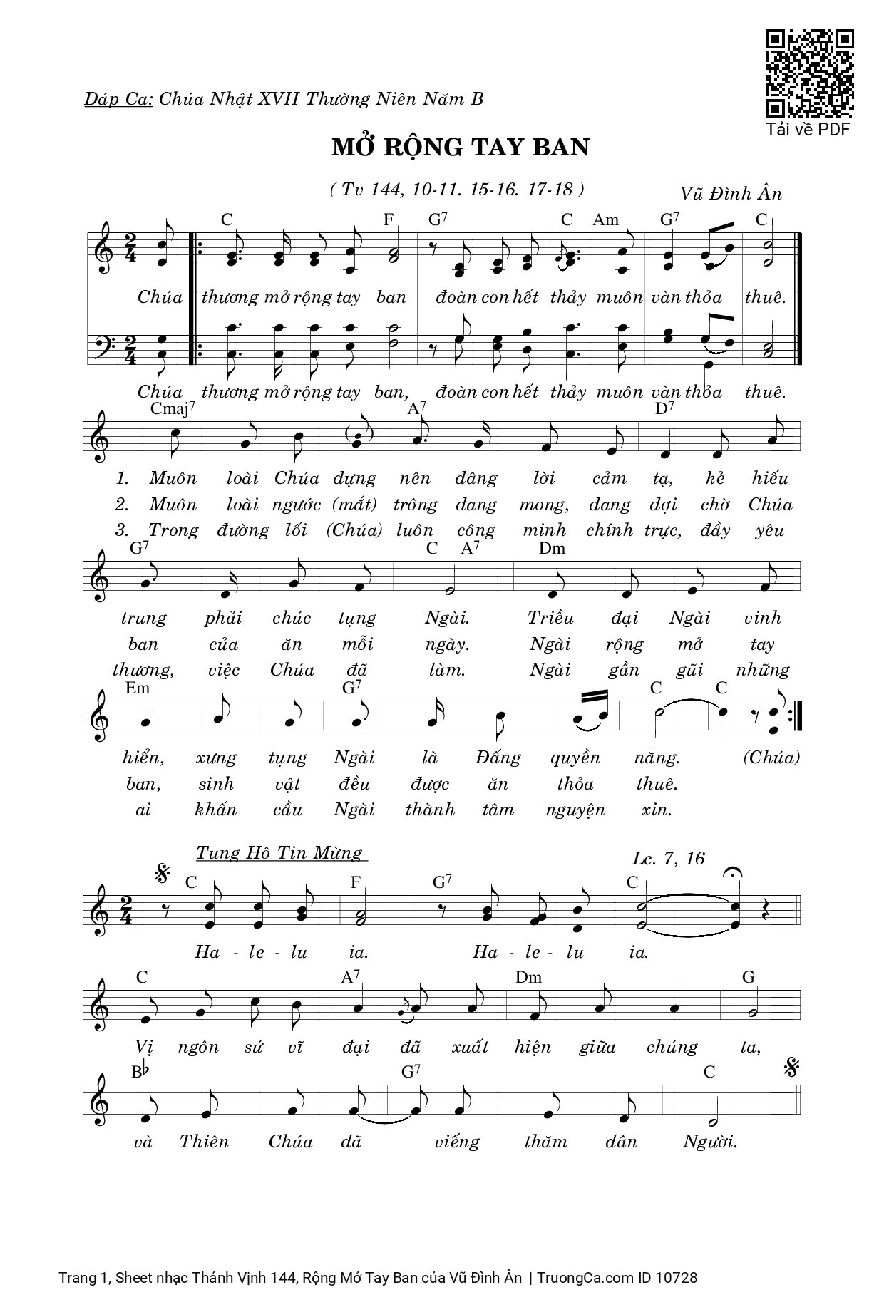 Sheet PDF of Thánh Vịnh 144, Rộng Mở Tay Ban