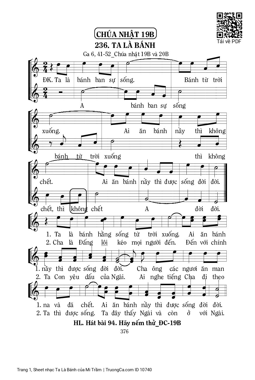 Page 1 of Sheet music PDF Ta Là Bánh - Mi Trầm