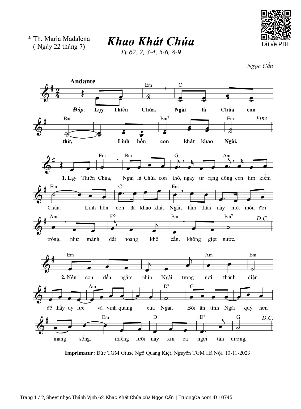 Sheet PDF of Thánh Vịnh 62, Khao Khát Chúa