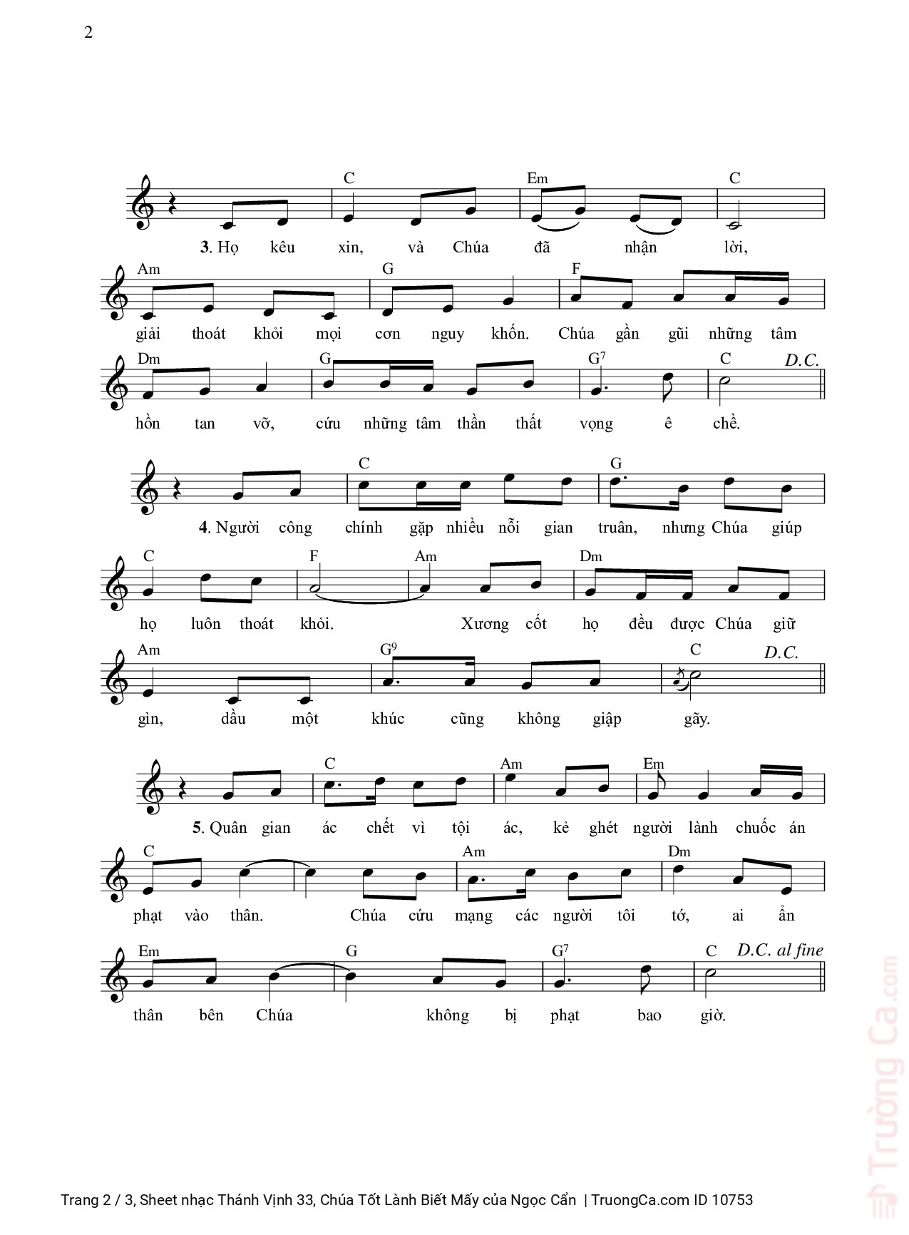 Page 2 of Sheet music PDF Thánh Vịnh 33, Chúa Tốt Lành Biết Mấy - Ngọc Cẩn
