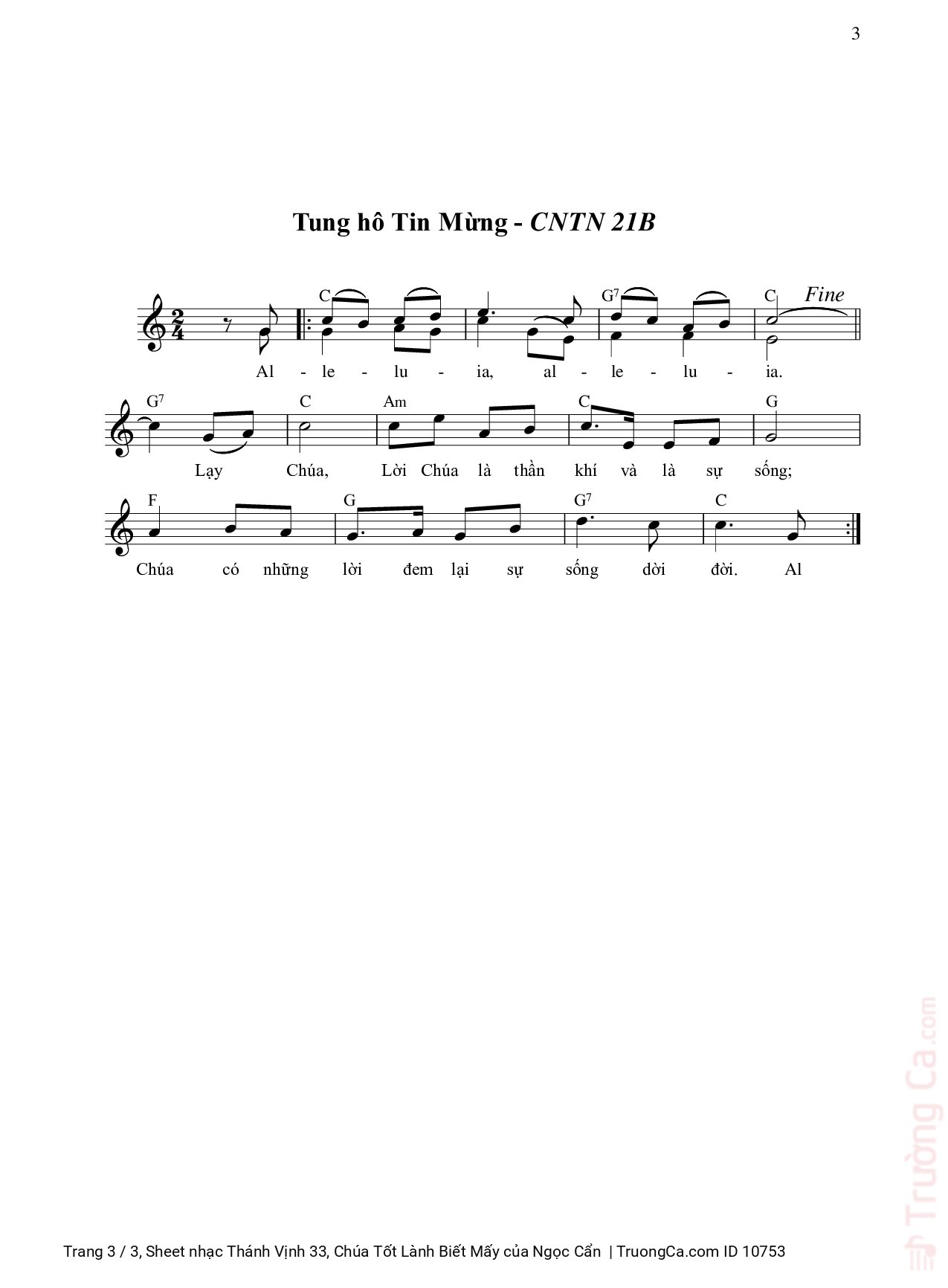 Page 3 of Sheet music PDF Thánh Vịnh 33, Chúa Tốt Lành Biết Mấy - Ngọc Cẩn