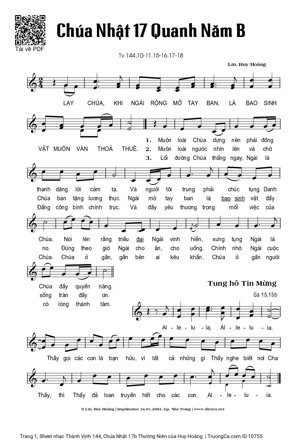 Sheet PDF of Thánh Vịnh 144, Chúa Nhật 17b Thường Niên