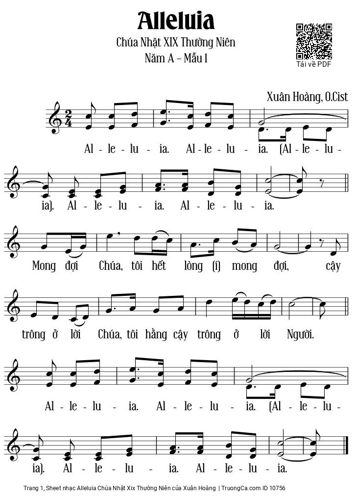 Sheet PDF of Alleluia Chúa Nhật XIX Thường Niên