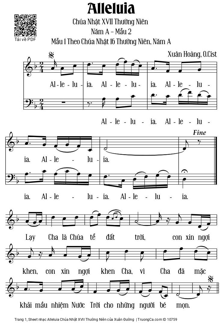Sheet PDF of Alleluia Chúa Nhật XVII Thường Niên