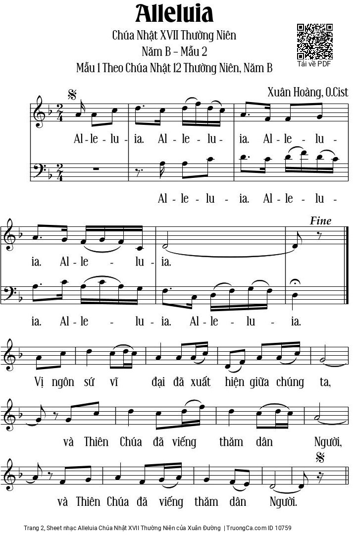 Page 2 of Sheet music PDF Alleluia Chúa Nhật XVII Thường Niên - Xuân Đường