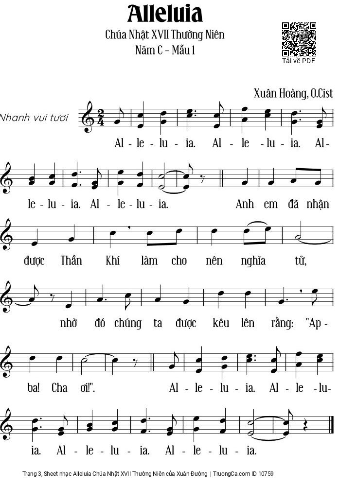 Page 3 of Sheet music PDF Alleluia Chúa Nhật XVII Thường Niên - Xuân Đường
