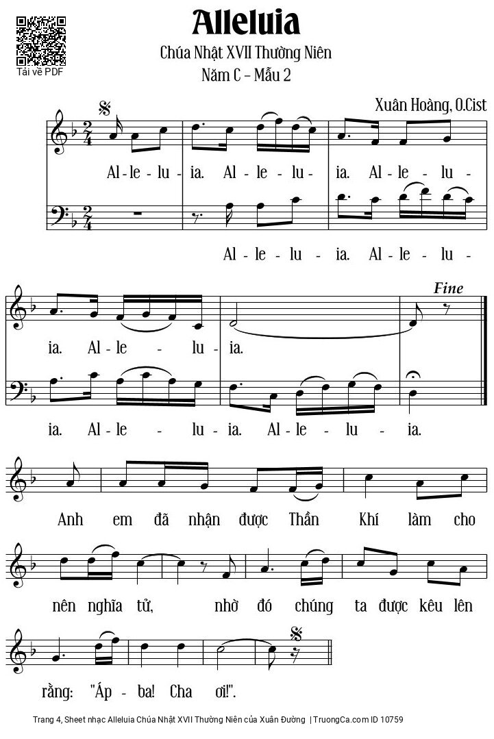 Page 4 of Sheet music PDF Alleluia Chúa Nhật XVII Thường Niên - Xuân Đường