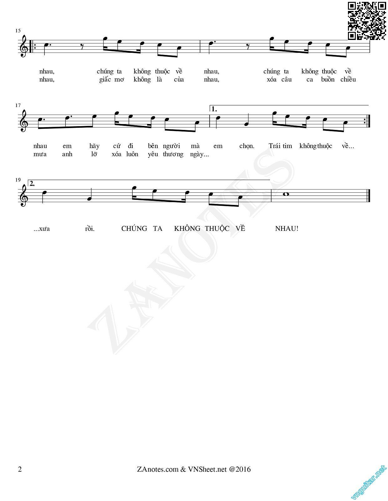 Page 2 of Sheet music PDF Chúng ta không thuộc về nhau - Sơn Tùng M-TP