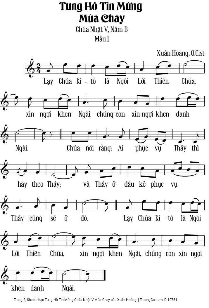 Page 2 of Sheet music PDF Tung Hô Tin Mừng Chúa Nhật V Mùa Chay - Xuân Hoàng