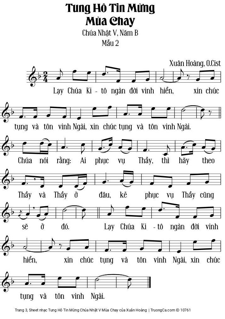 Page 3 of Sheet music PDF Tung Hô Tin Mừng Chúa Nhật V Mùa Chay - Xuân Hoàng