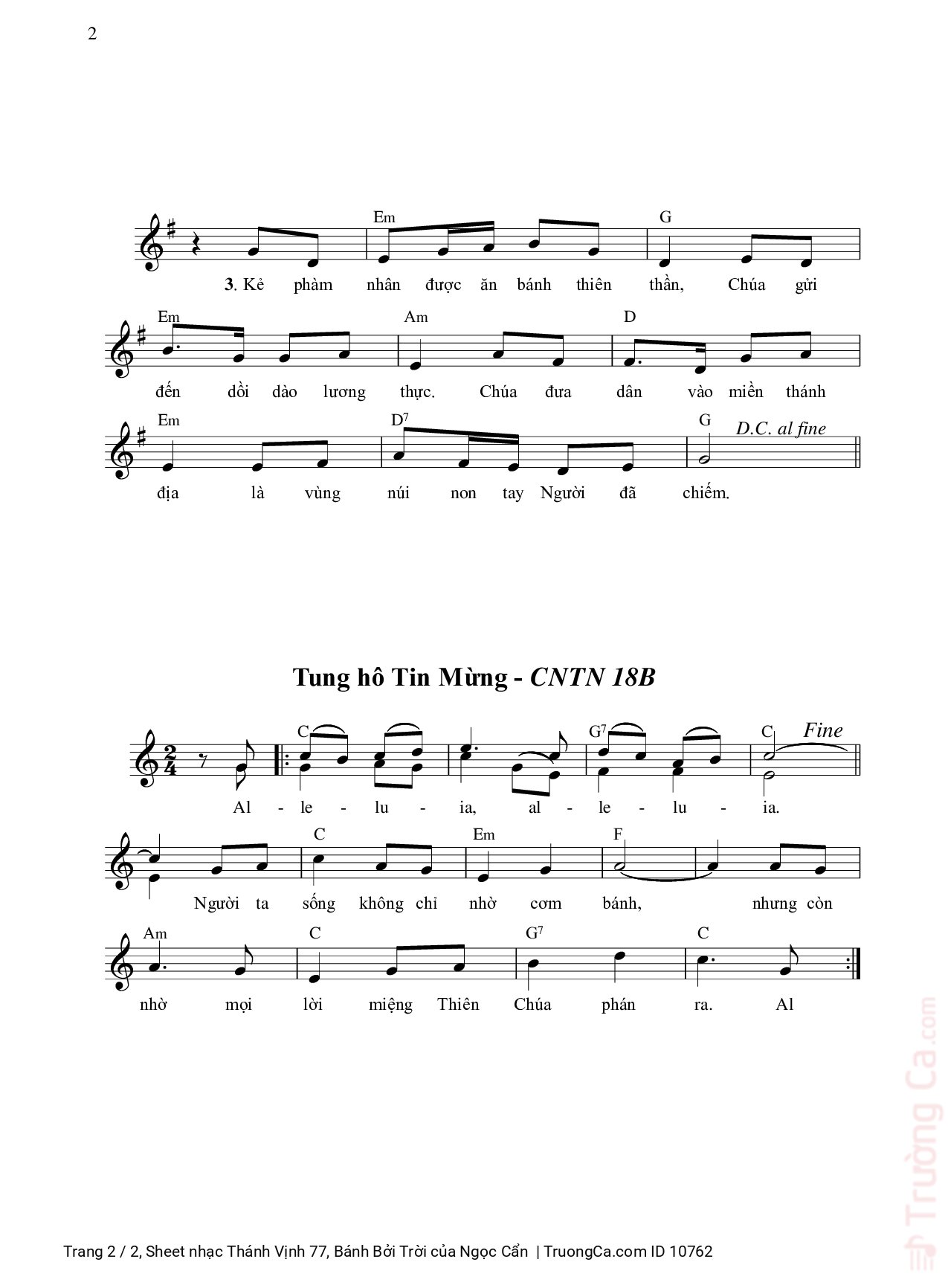 Page 2 of Sheet music PDF Thánh Vịnh 77, Bánh Bởi Trời - Ngọc Cẩn