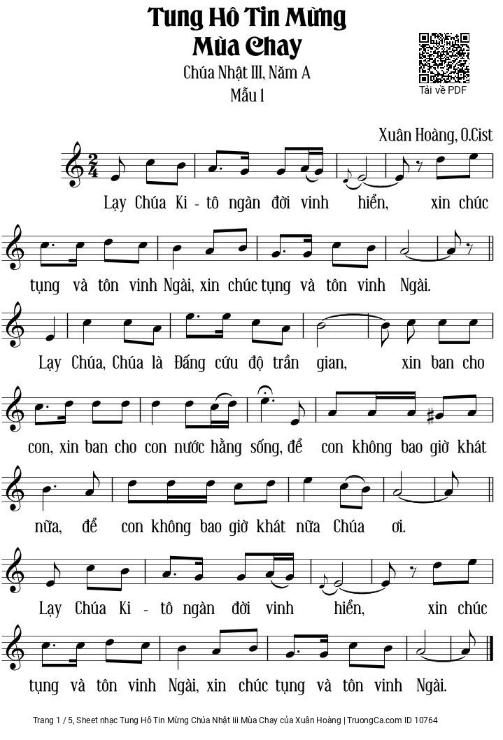 Sheet PDF of Tung Hô Tin Mừng Chúa Nhật Iii Mùa Chay