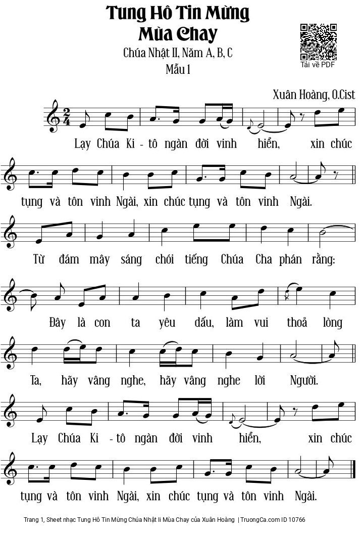 Sheet PDF of Tung Hô Tin Mừng Chúa Nhật Ii Mùa Chay