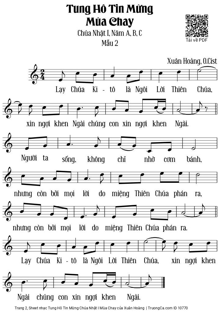 Page 2 of Sheet music PDF Tung Hô Tin Mừng Chúa Nhật I Mùa Chay - Xuân Hoàng