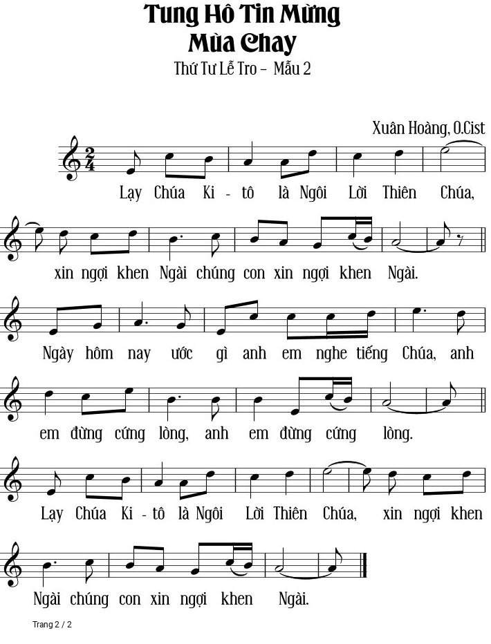 Page 2 of Sheet music PDF Tung Hô Tin Mừng Thứ Tư Lễ Tro - Xuân Hoàng
