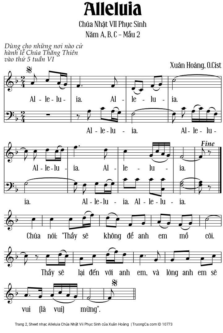 Page 2 of Sheet music PDF Alleluia Chúa Nhật Vii Phục Sinh - Xuân Hoàng