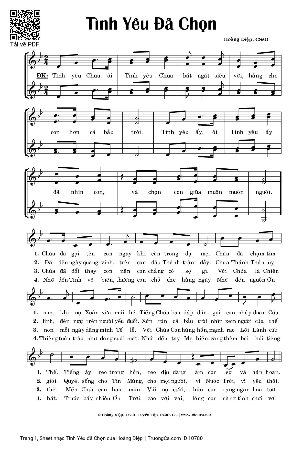 Sheet PDF of Tình Yêu đã Chọn