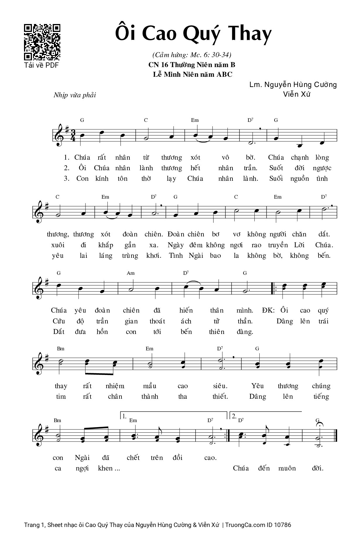 Sheet PDF of ôi Cao Quý Thay