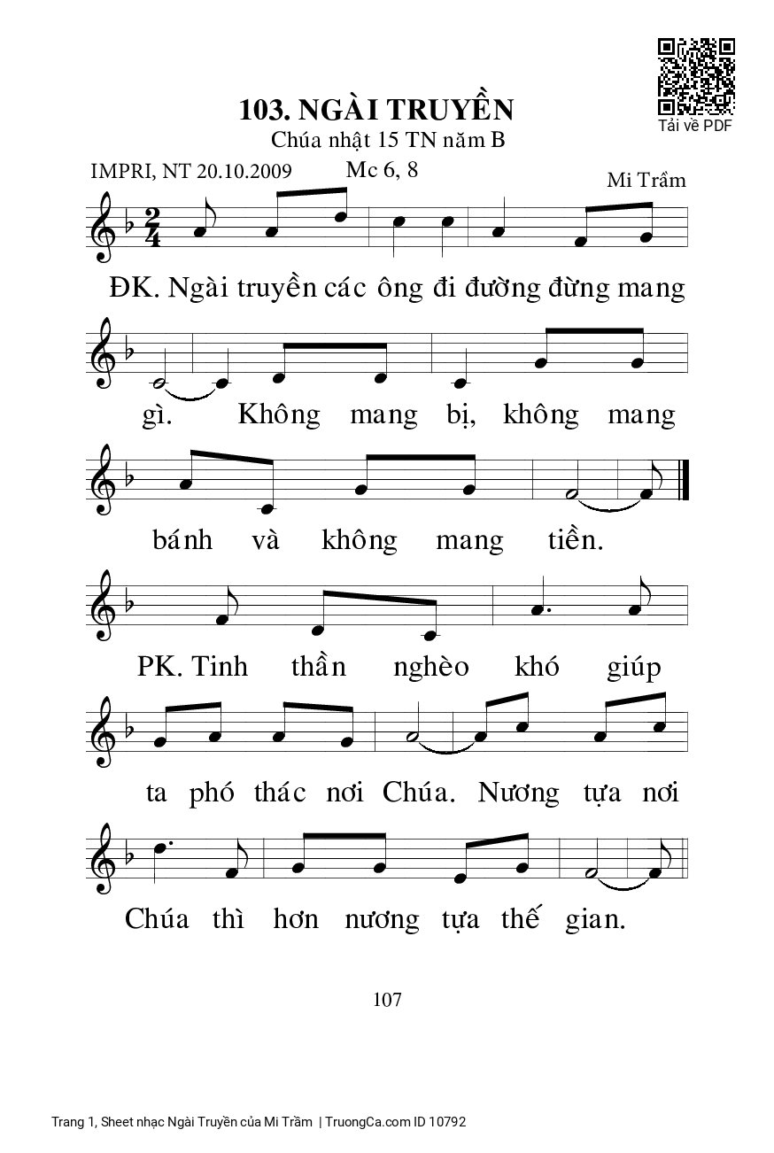 Page 1 of Sheet music PDF Ngài Truyền - Mi Trầm