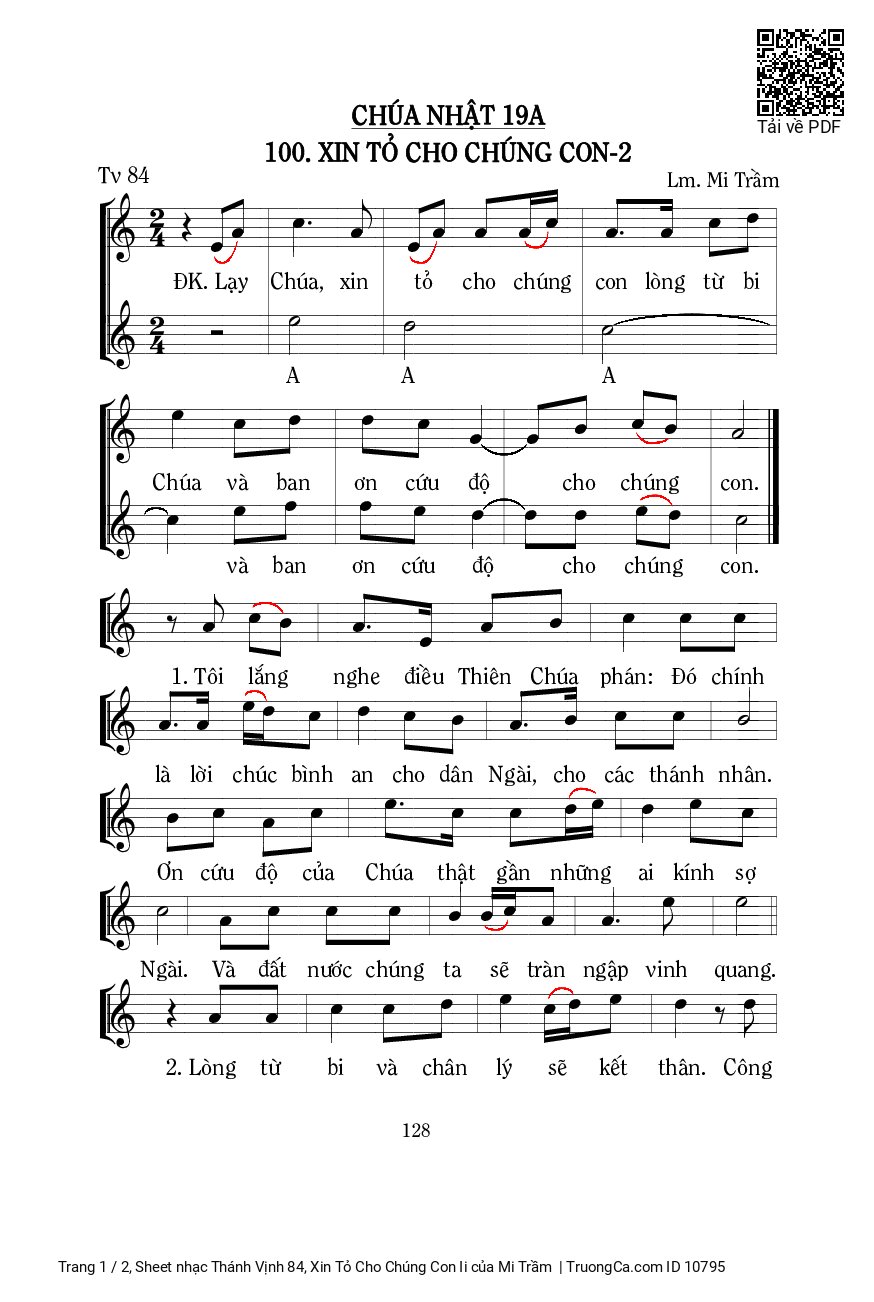 Sheet PDF of Thánh Vịnh 84, Xin Tỏ Cho Chúng Con Ii