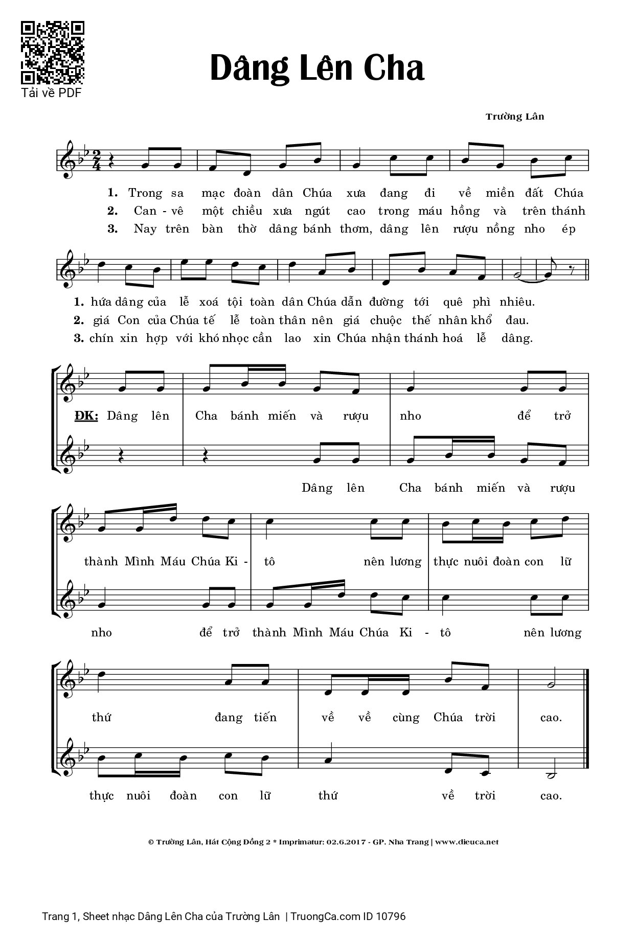 Sheet PDF of Dâng Lên Cha - Trường Lân