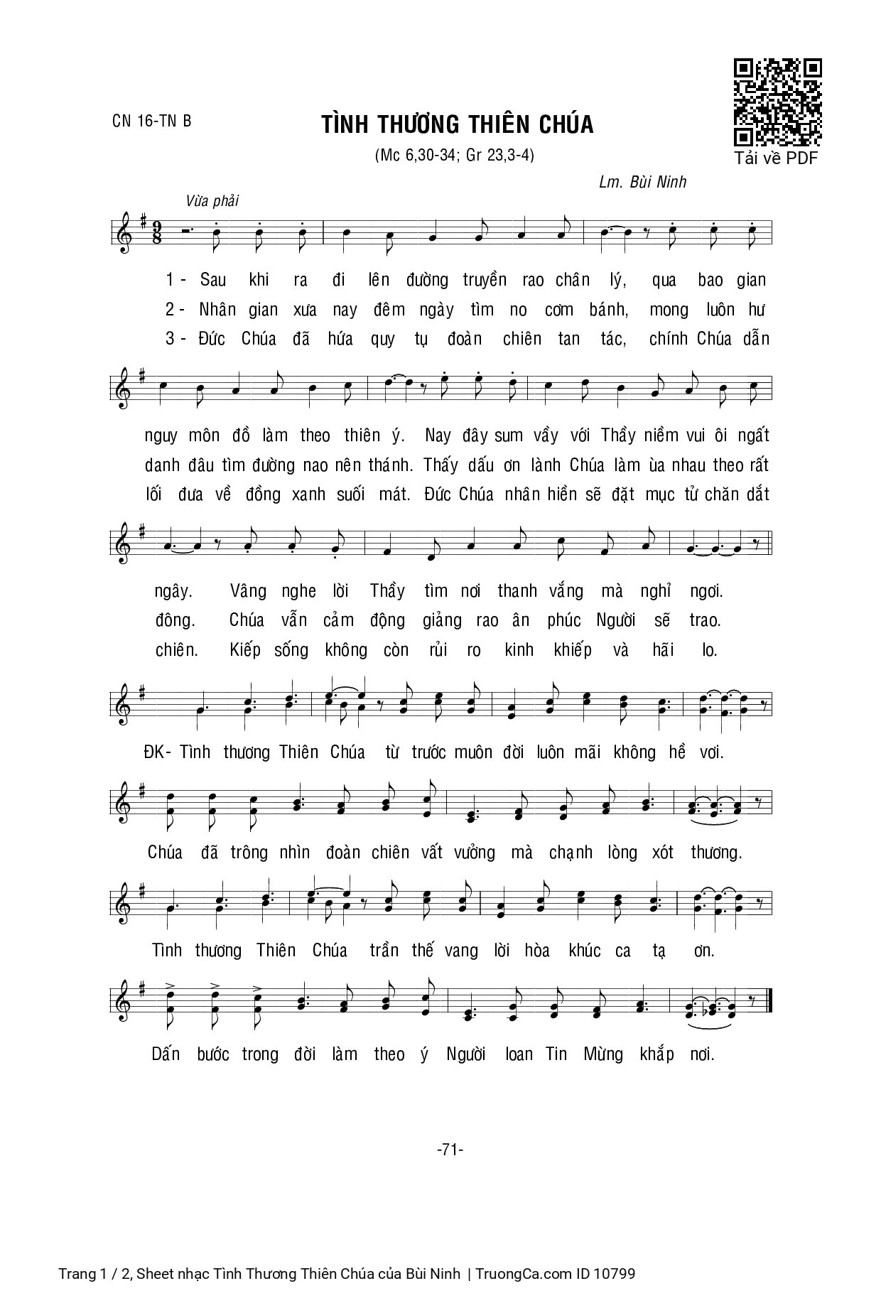 Page 1 of Sheet music PDF Tình Thương Thiên Chúa - Bùi Ninh