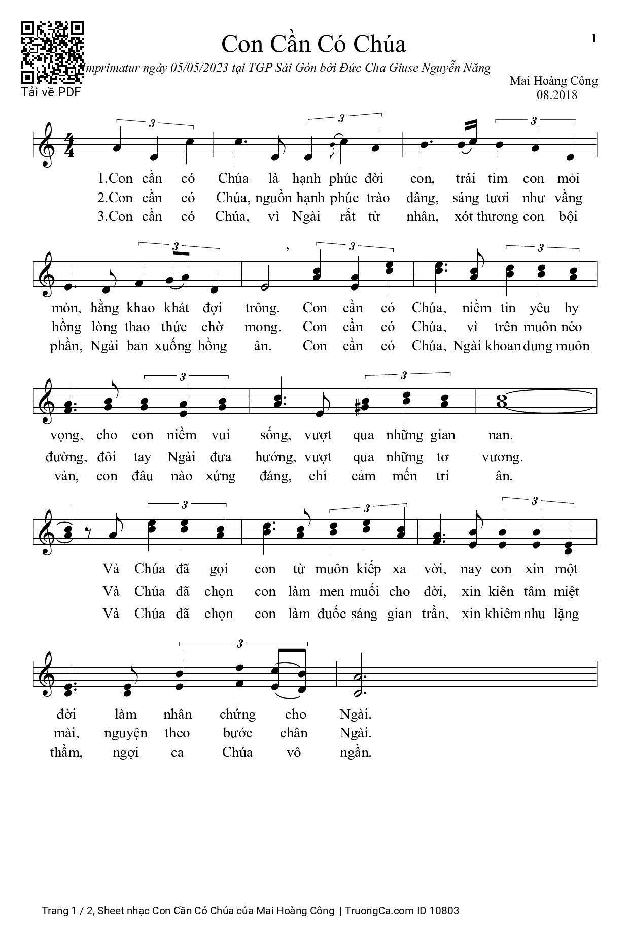 Sheet PDF of Con Cần Có Chúa