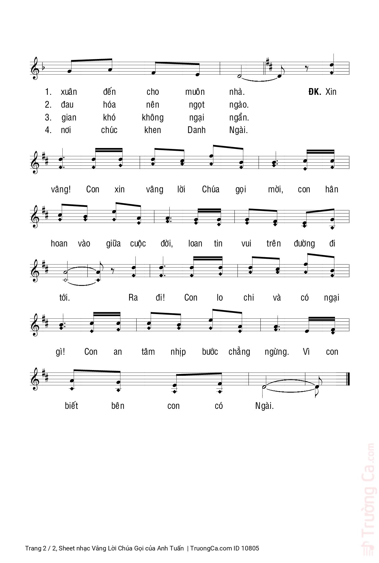 Page 2 of Sheet music PDF Vâng Lời Chúa Gọi - Anh Tuấn