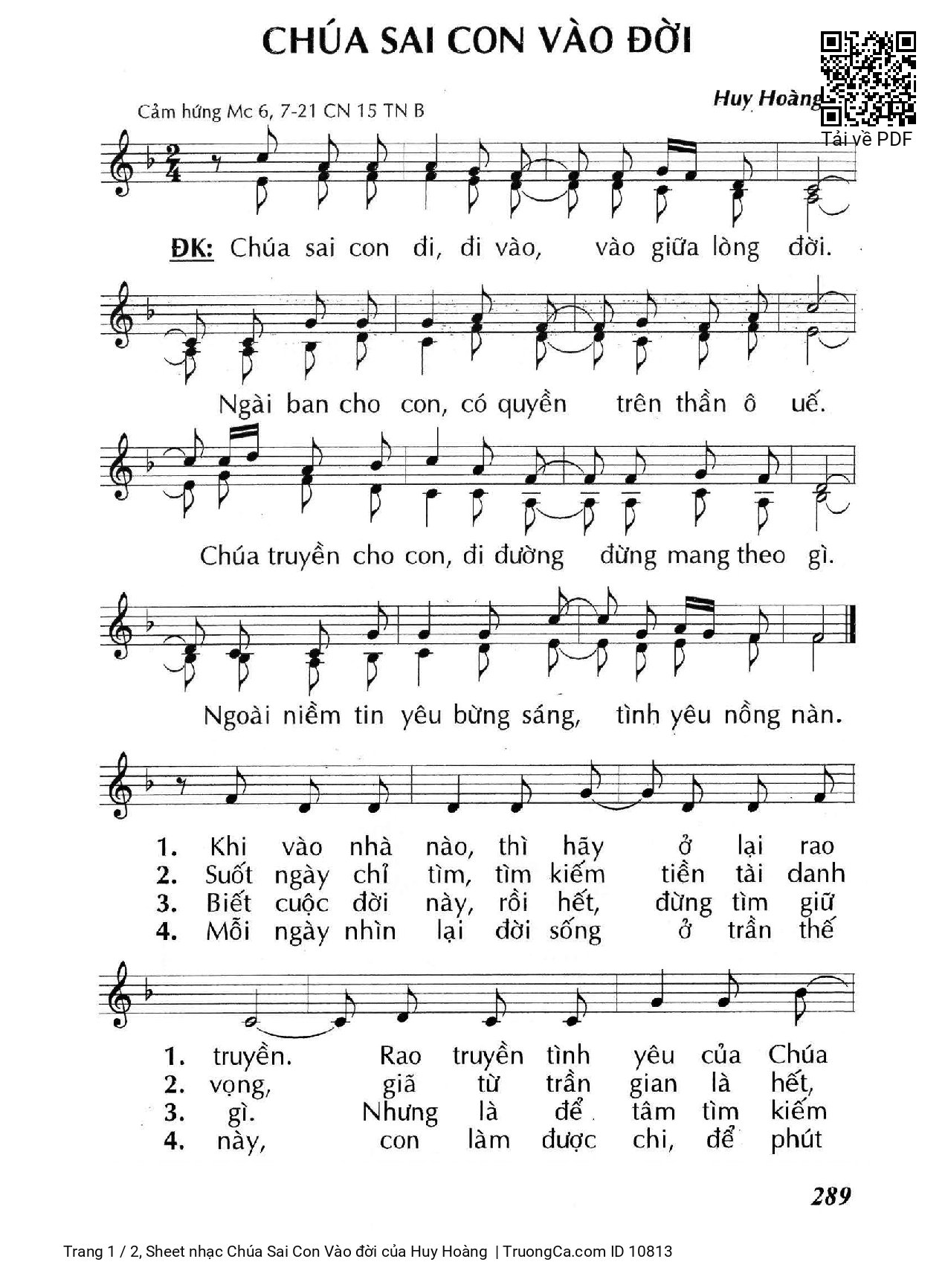 Sheet PDF of Chúa Sai Con Vào đời