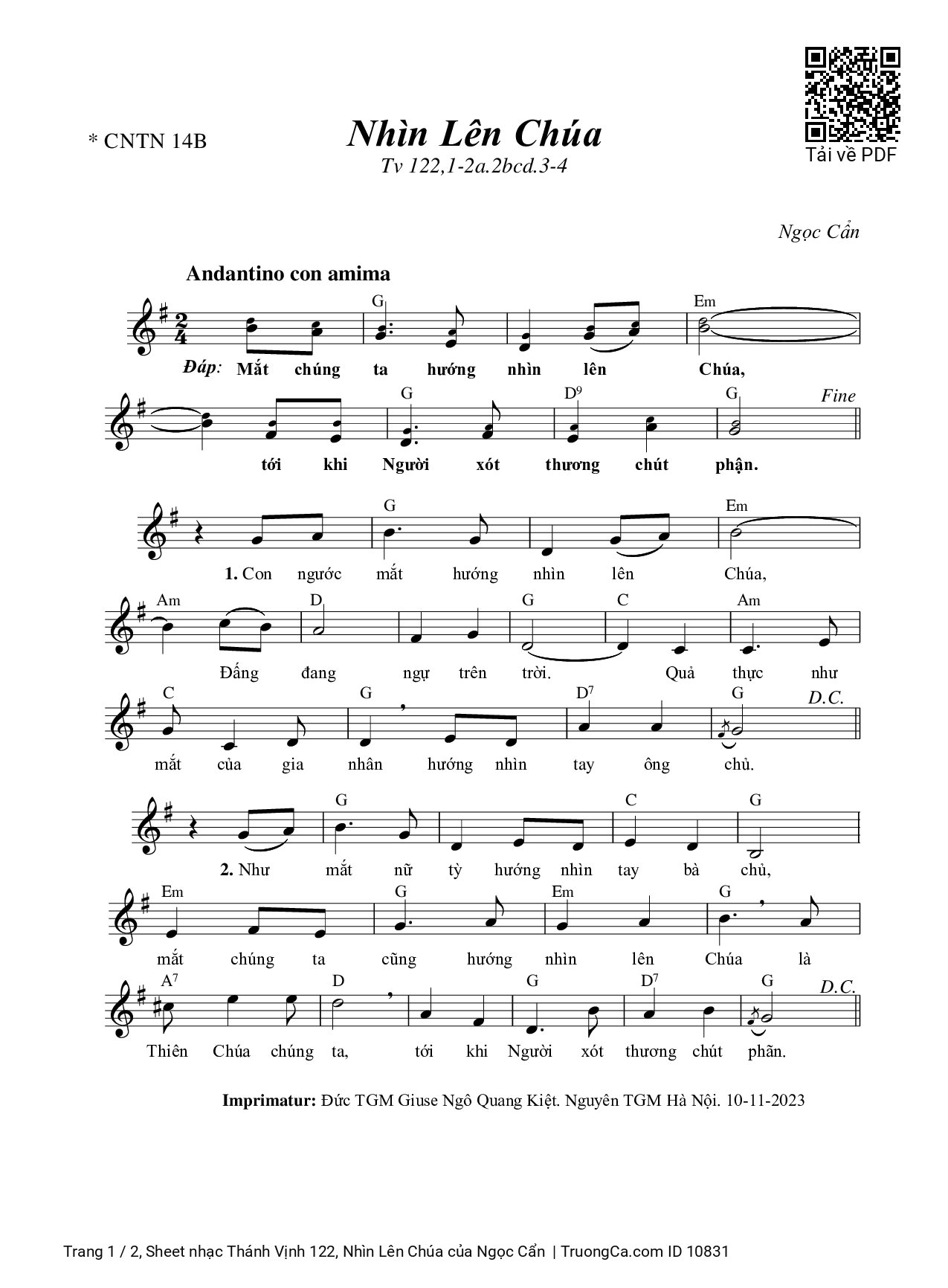 Sheet PDF of Thánh Vịnh 122, Nhìn Lên Chúa