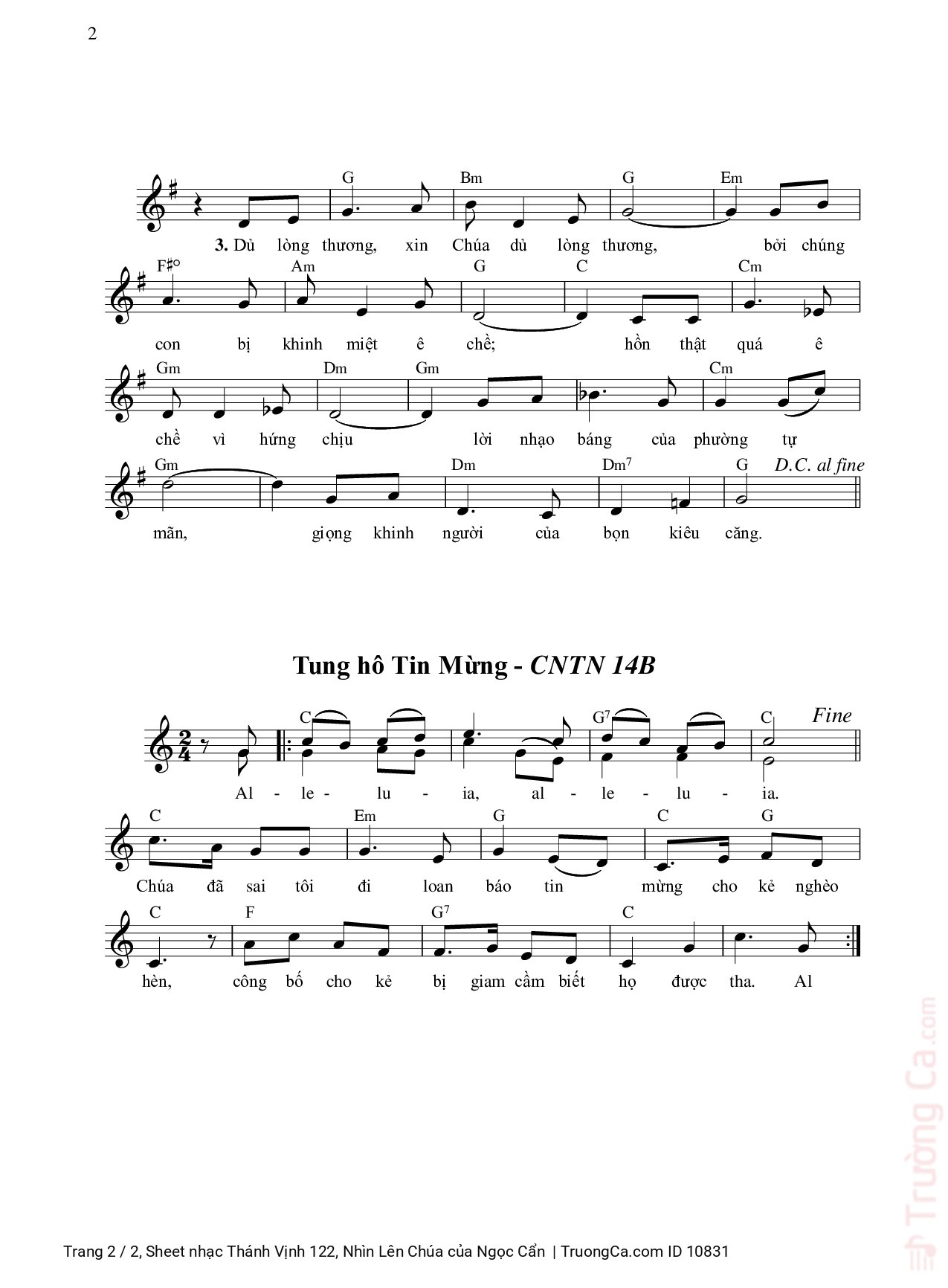 Page 2 of Sheet music PDF Thánh Vịnh 122, Nhìn Lên Chúa - Ngọc Cẩn