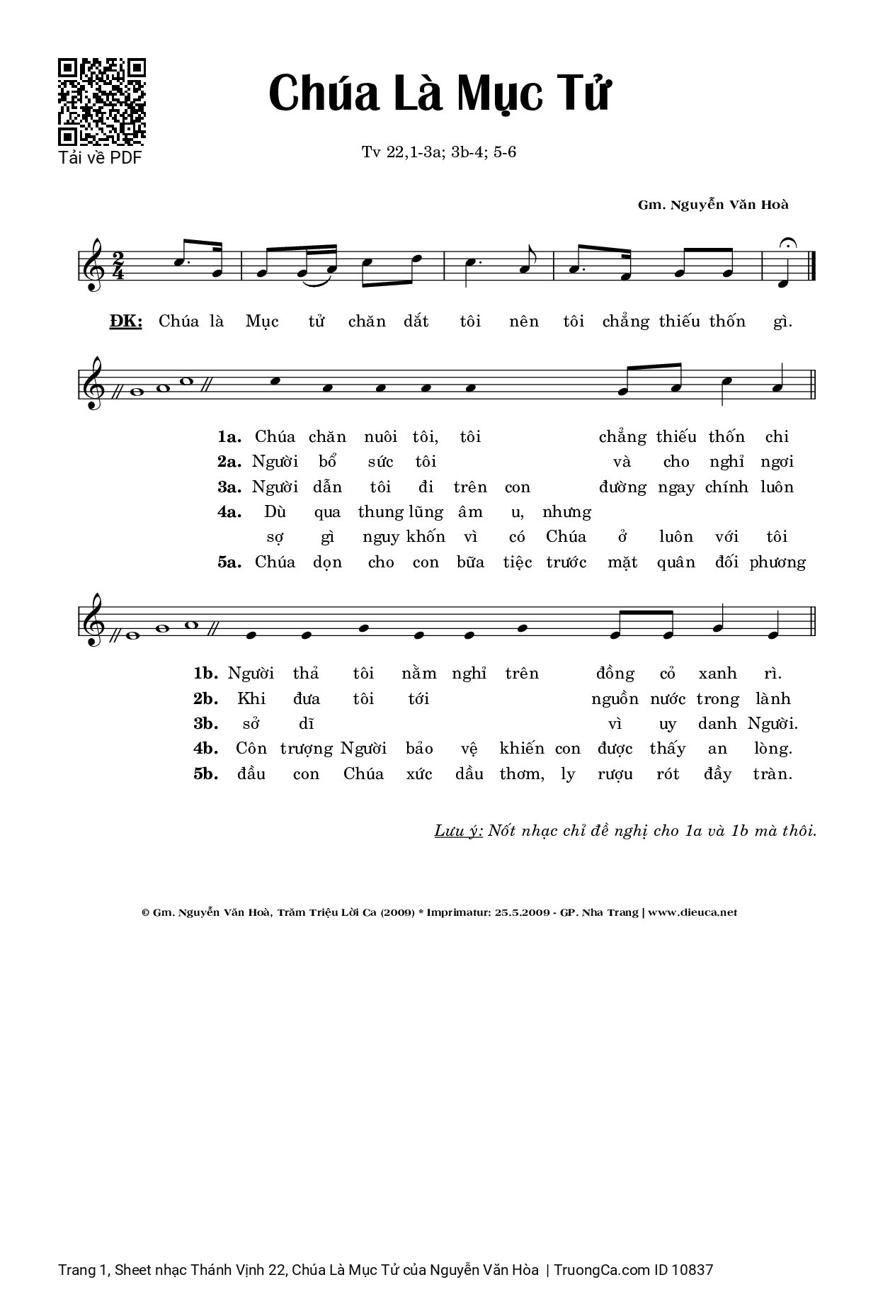 Sheet PDF of Thánh Vịnh 22, Chúa Là Mục Tử