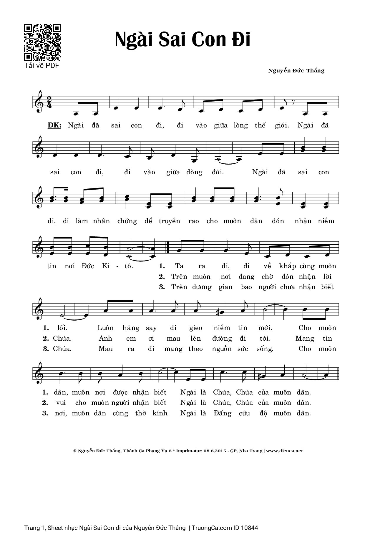 Sheet PDF of Ngài Sai Con đi