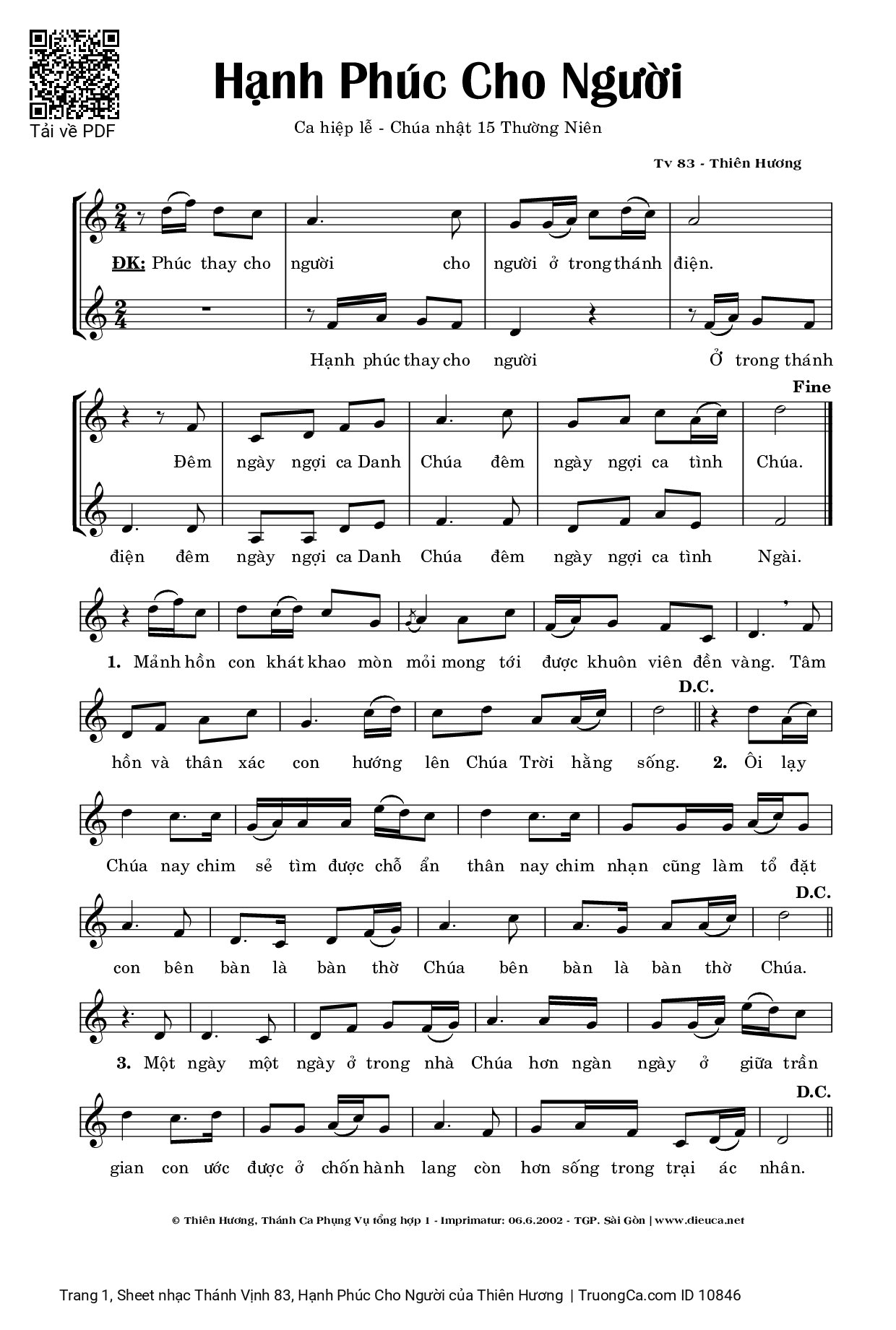 Page 1 of Sheet music PDF Thánh Vịnh 83, Hạnh Phúc Cho Người - Thiên Hương