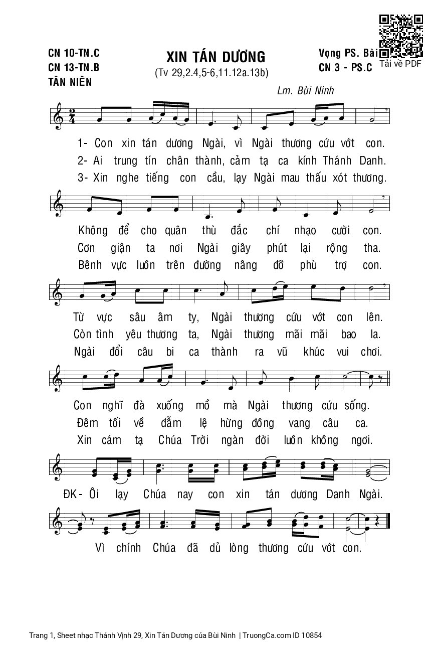Sheet PDF of Thánh Vịnh 29, Xin Tán Dương