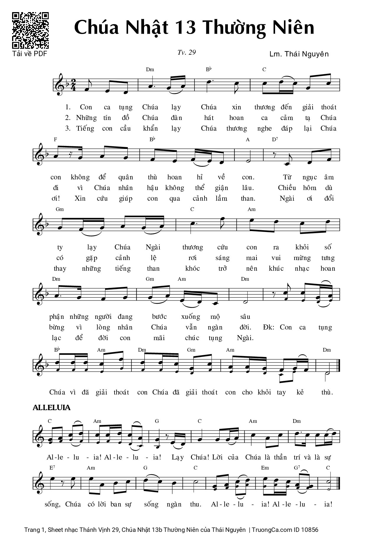 Sheet PDF of Thánh Vịnh 29, Chúa Nhật 13b Thường Niên