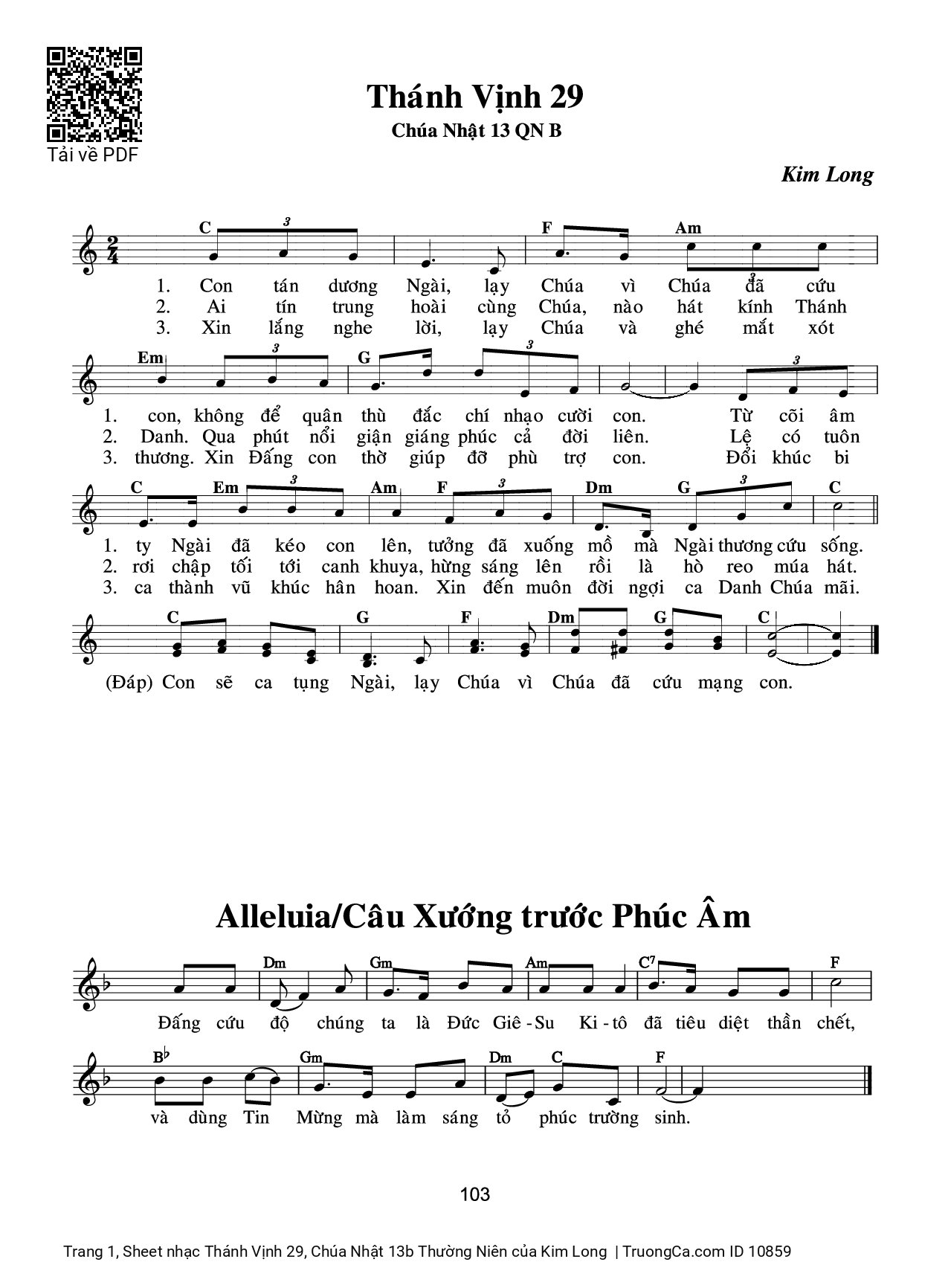 Sheet PDF of Thánh Vịnh 29, Chúa Nhật 13b Thường Niên