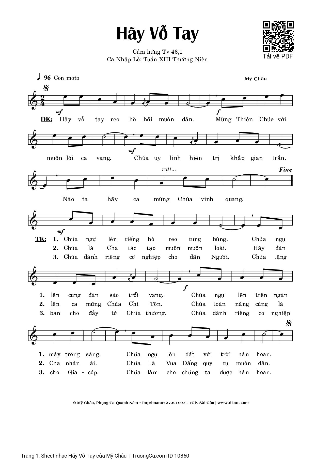 Sheet PDF of Hãy Vỗ Tay - Mỹ Châu