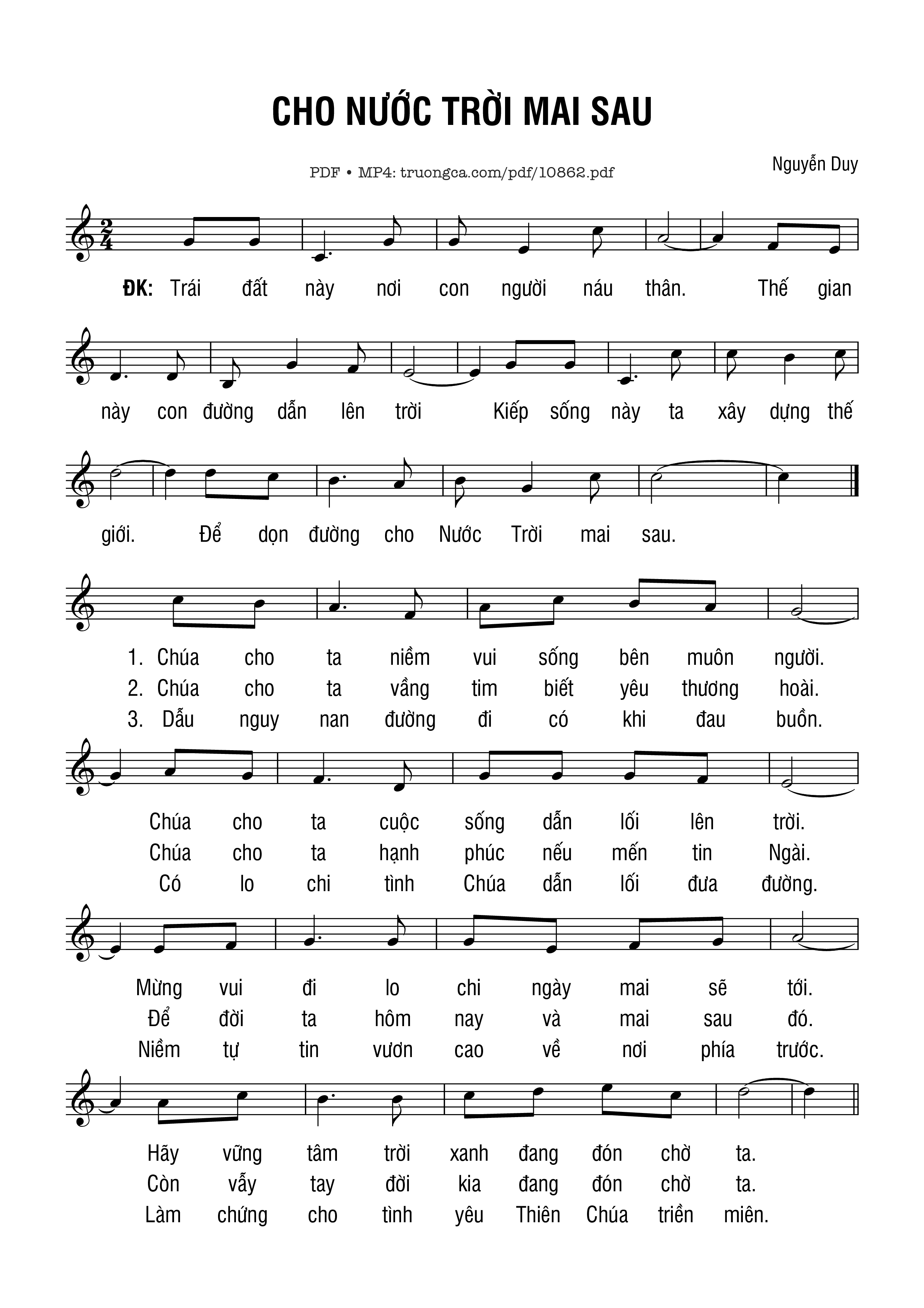 Sheet PDF of Cho Nước Trời Mai Sau