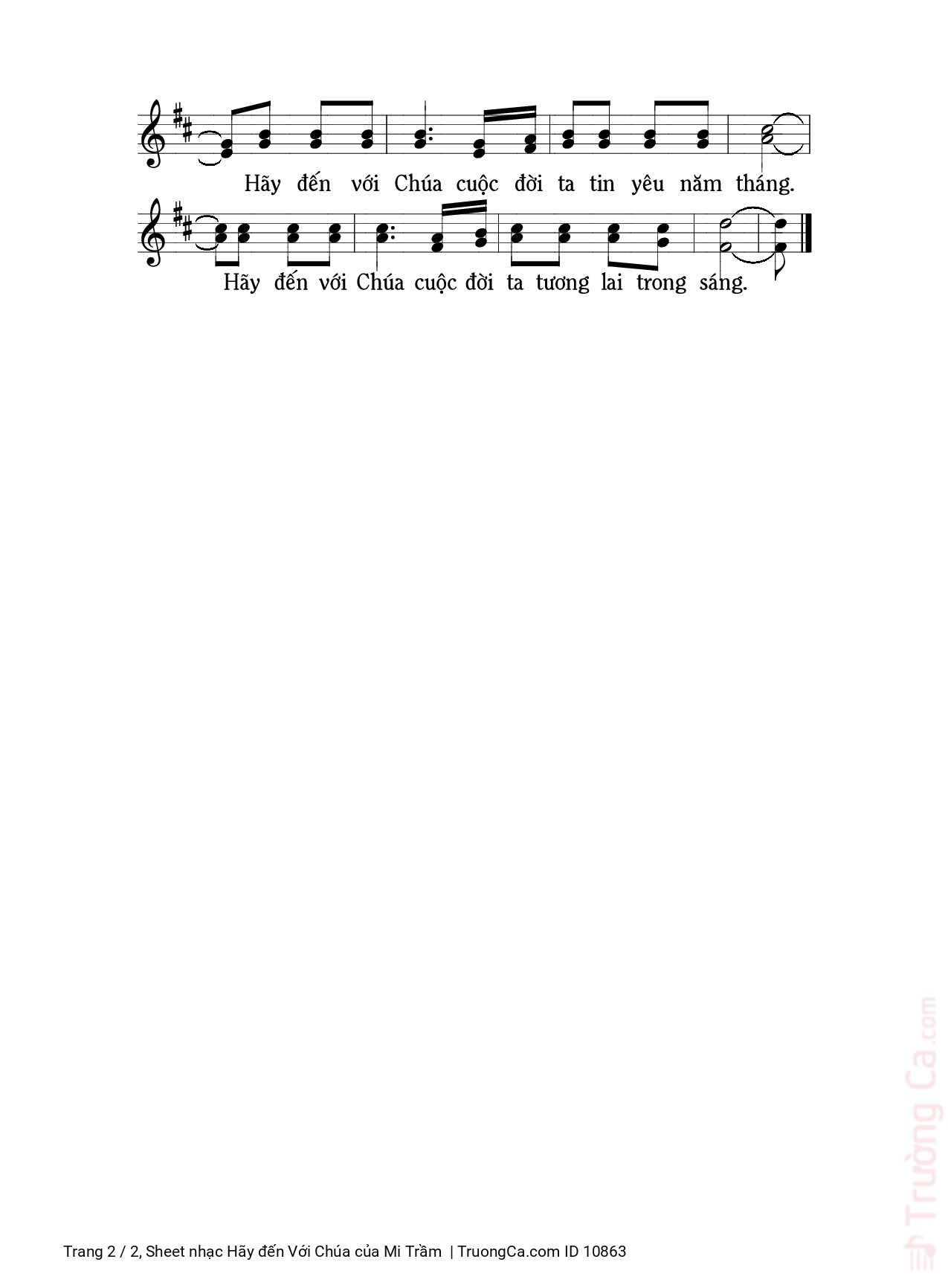 Page 2 of Sheet music PDF Hãy đến Với Chúa - Mi Trầm