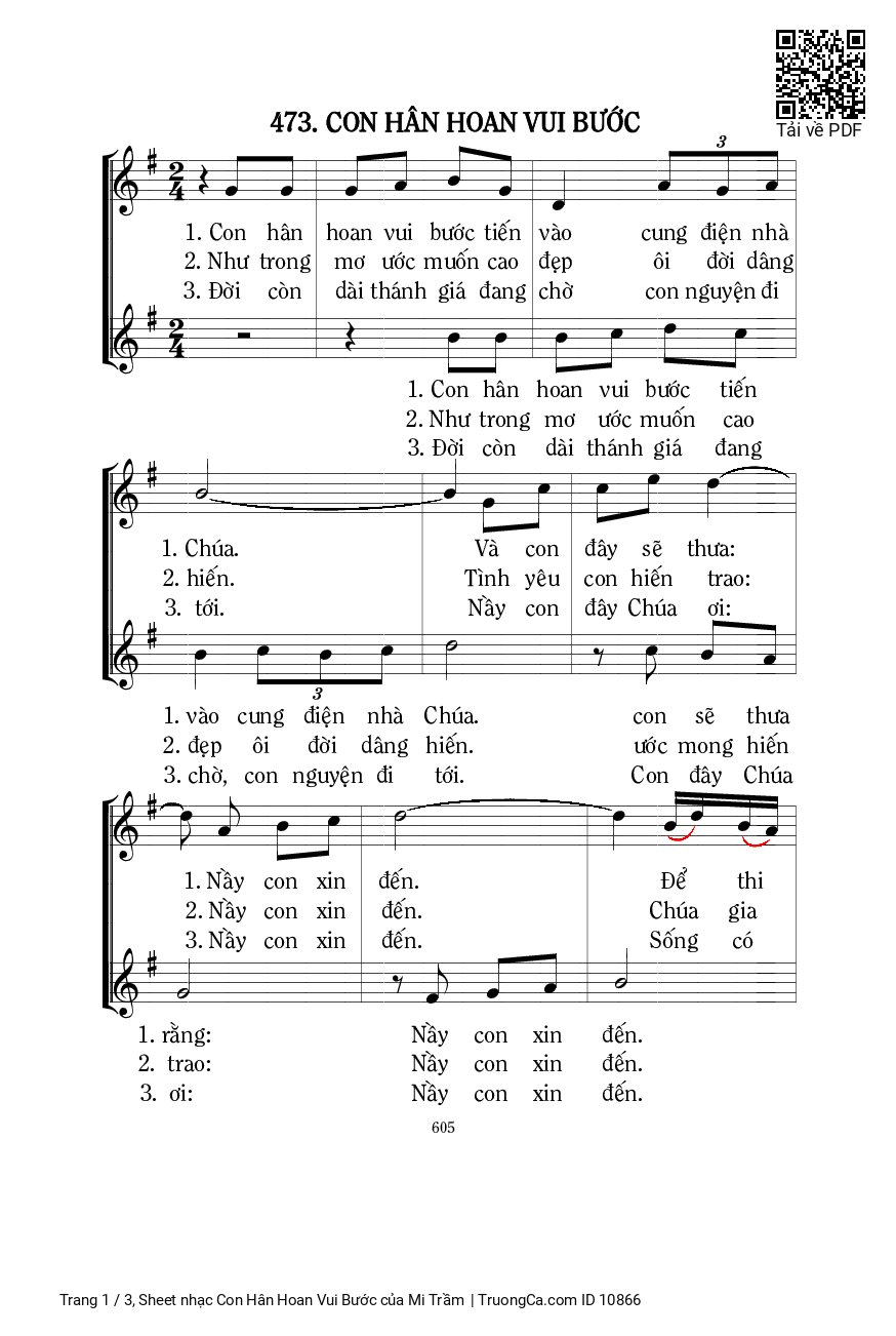 Sheet PDF of Con Hân Hoan Vui Bước