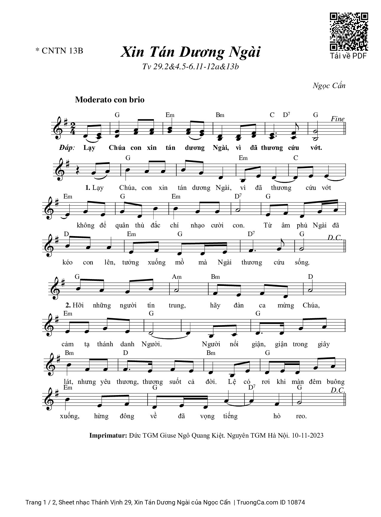 Sheet PDF of Thánh Vịnh 29, Xin Tán Dương Ngài