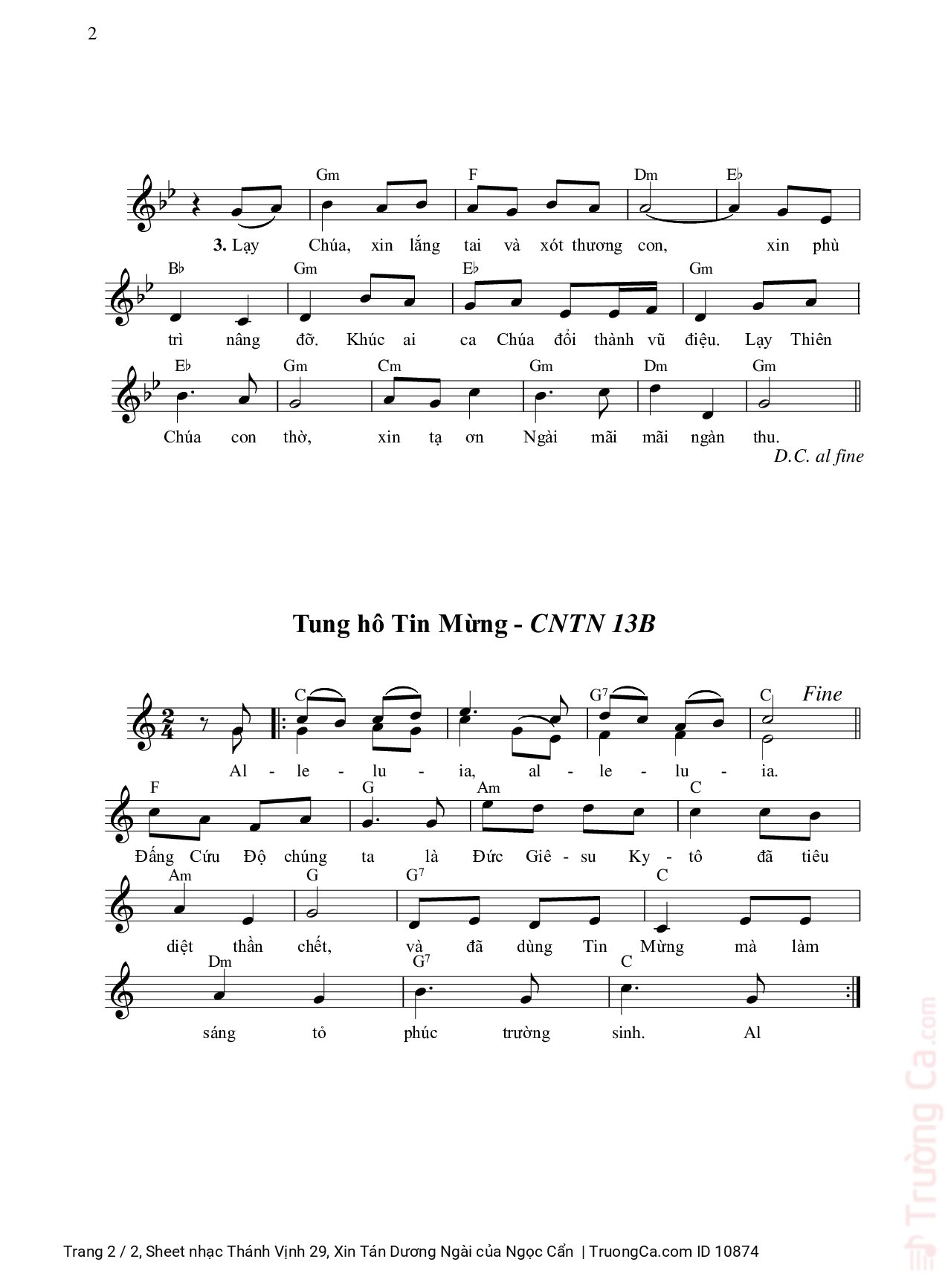 Page 2 of Sheet music PDF Thánh Vịnh 29, Xin Tán Dương Ngài - Ngọc Cẩn